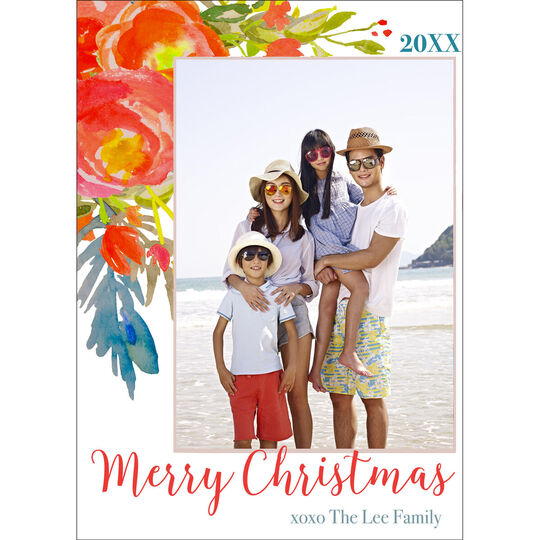 Watercolor Corner Swag Holiday Photo Cards