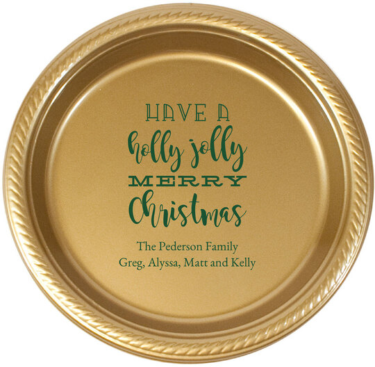 Personalized Holly Jolly Christmas Plastic Plates