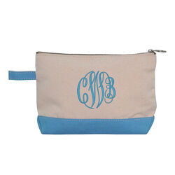 Personalized Baby Blue Trimmed Cosmetic Bag