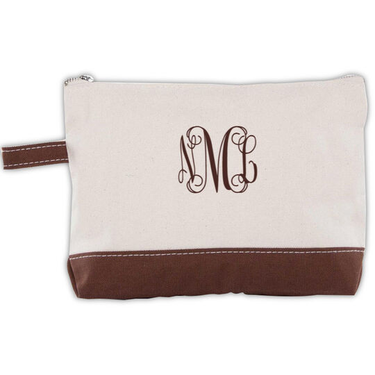 Personalized Brown Trimmed Cosmetic Bag