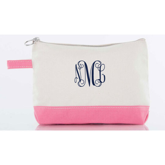 Personalized Coral Trimmed Cosmetic Bag