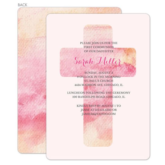 Pink Watercolor Cross Invitations