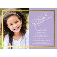 Purple Gold Foil Frame Photo Communion Invitations