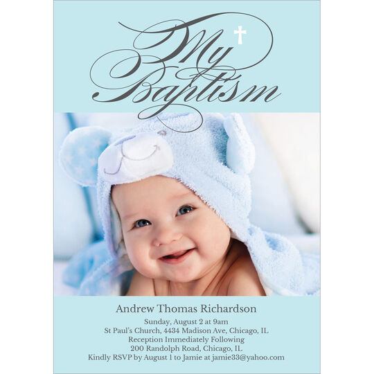 Blue My Baptism Photo Invitations