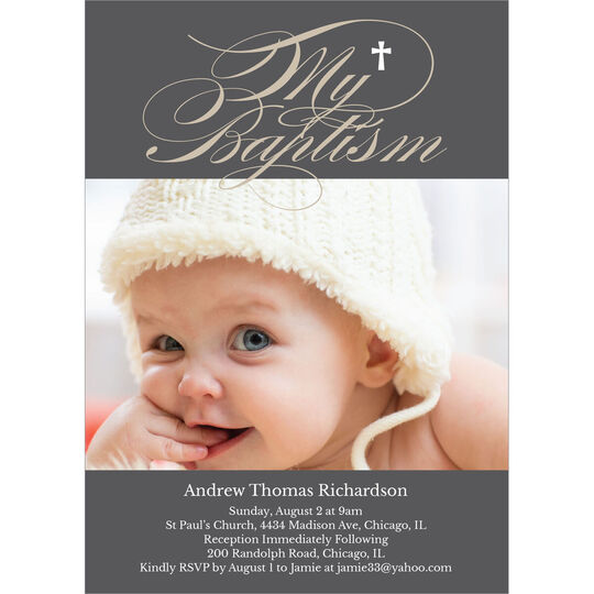 Grey My Baptism Photo Invitations