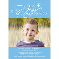 Blue First Communion Photo Invitations