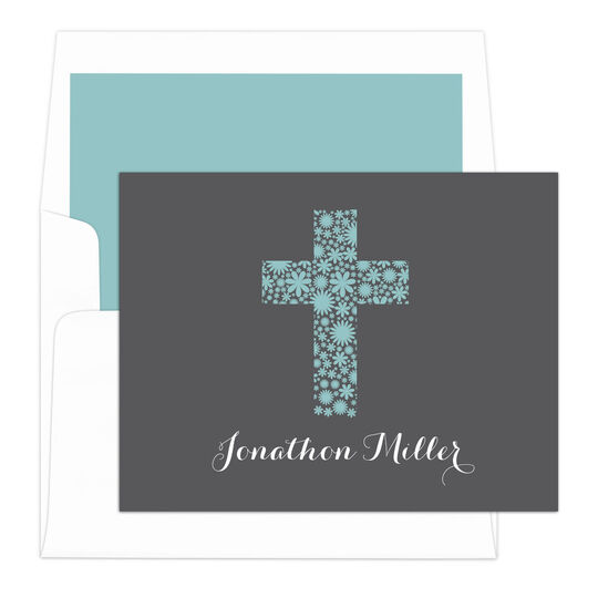 Grey Floral Lace Cross Folded Note Cards