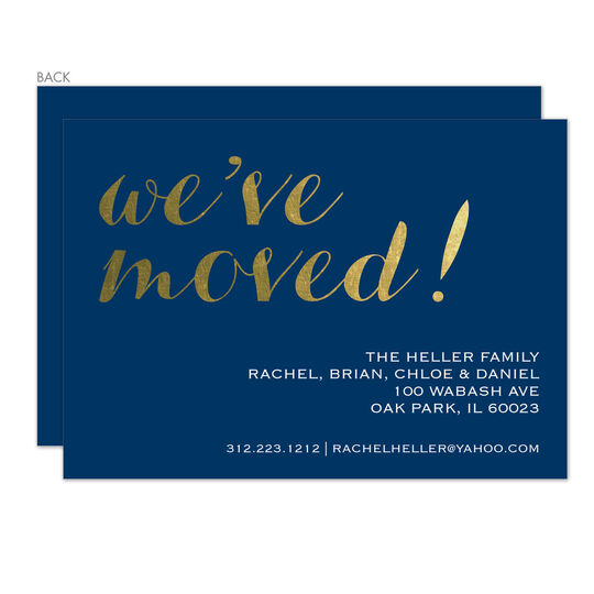 Navy We've Moved Foil Stamped Moving Announcements
