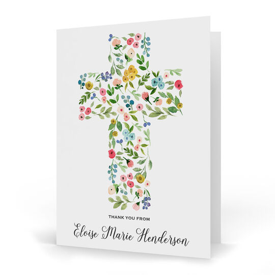 White Bud Cross Vertical Folded Note Cards