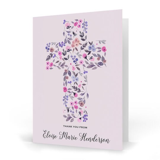 Purple Bud Cross Vertical Folded Note Cards