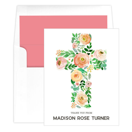 Floral Cross Vertical Folded Note Cards