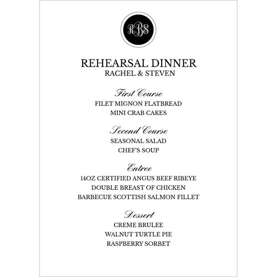 Black Circle Initials Menu Cards