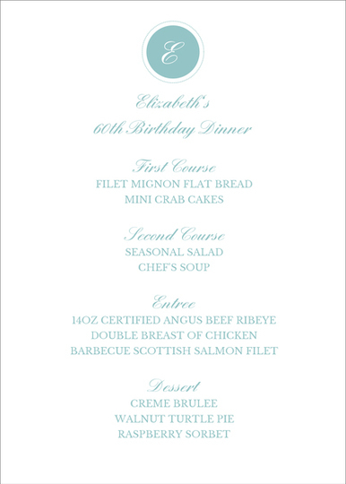 Lagoon Circle Initials Menu Cards