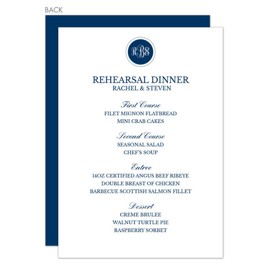 Navy Circle Initials Menu Cards