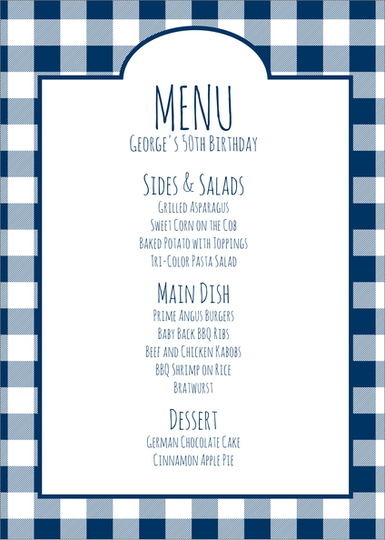 Yellow Gingham Menu Cards