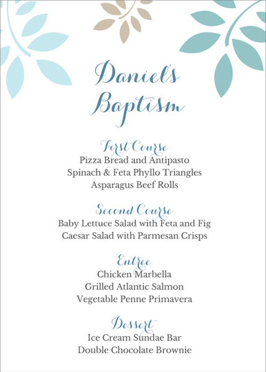 Blue and Tan Botanical Leaves Menu Cards