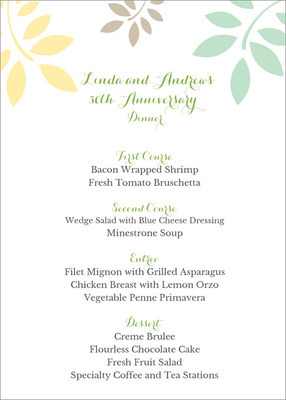 Green and Yellow Botanical Leaves Menu Cards