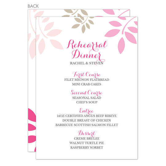 Pink and Tan Botanical Leaves Menu Cards