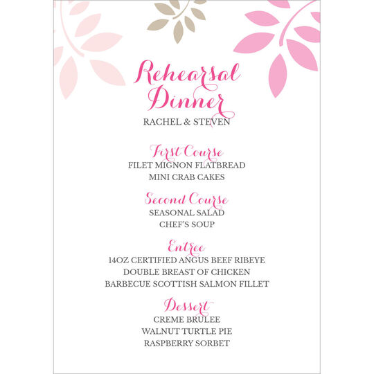 Pink and Tan Botanical Leaves Menu Cards