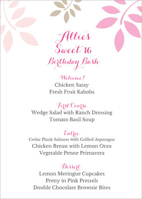 Pink and Tan Botanical Leaves Menu Cards