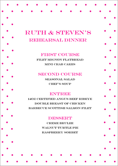 Hot Pink Pin Dot Menu Cards