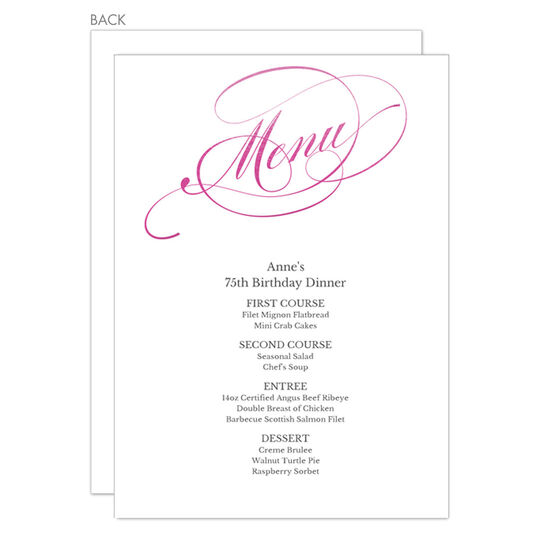 Romantic Script Foil Menu Cards