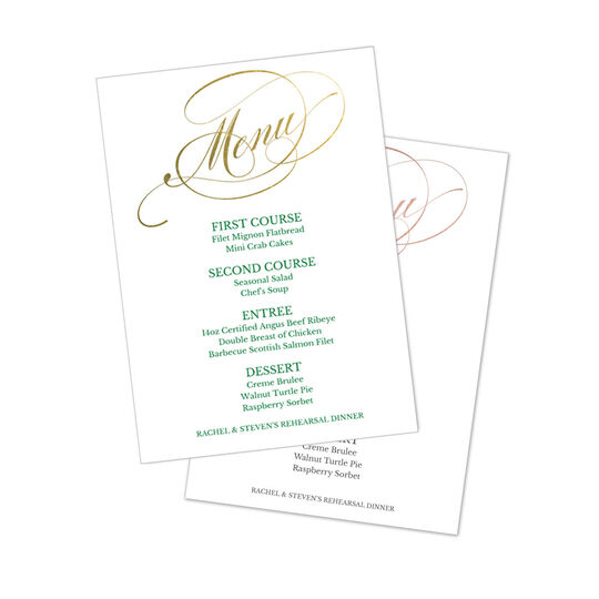 Romantic Script Foil Menu Cards