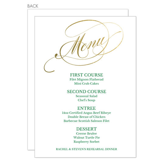 Romantic Script Foil Menu Cards