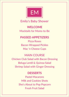 Pink Square Initials Menu Cards