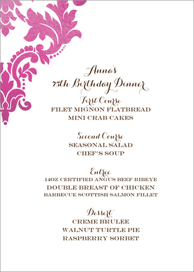 Corner Damask Foil Menu Cards