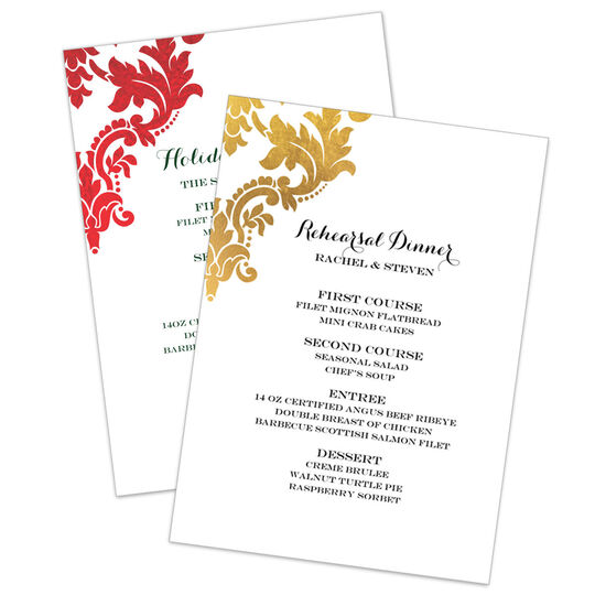 Corner Damask Foil Menu Cards