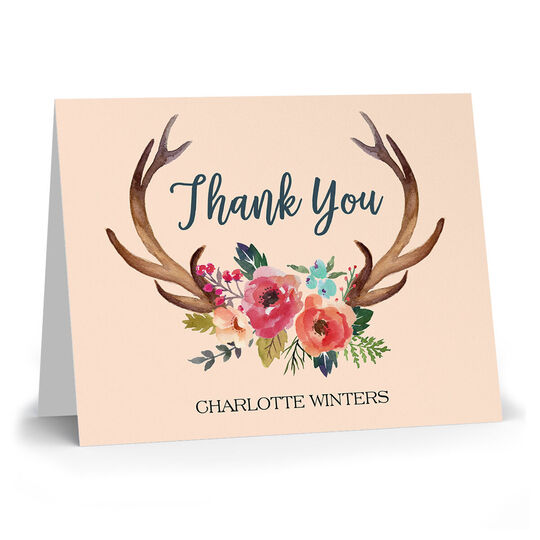 Decorated Antlers Folded Thank You Note Cards