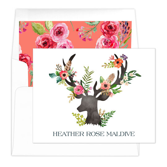 Floral Decorated Deer Folded Note Cards