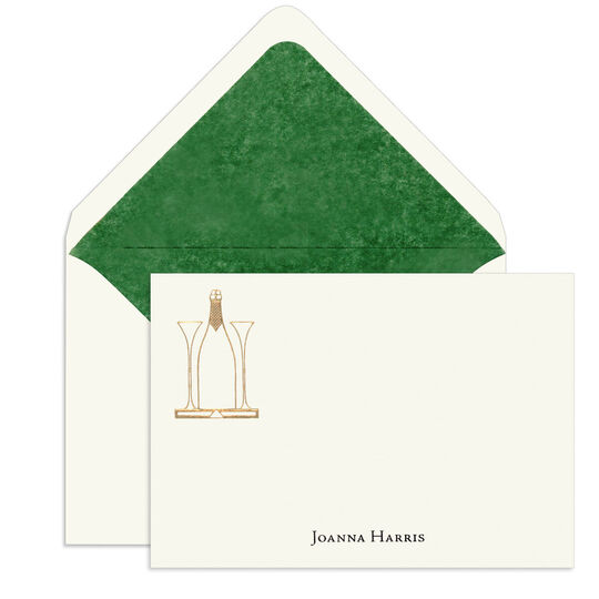 Elegant Flat Note Cards with Engraved Champagne Glasses