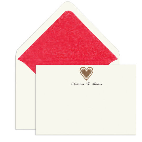 Elegant Flat Note Cards with Engraved Heart