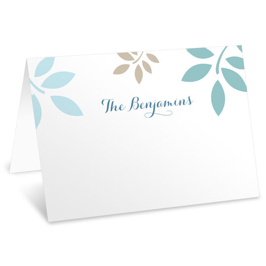 Blue and Tan Botanical Folded Place Cards