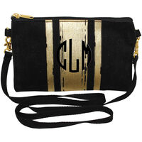 Personalized Black Canvas Crossbody Clutch With Gold Stripes
