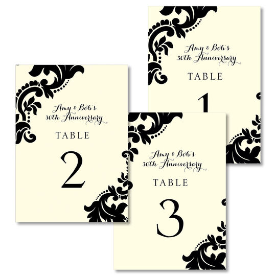 Black Damask Table Number Cards
