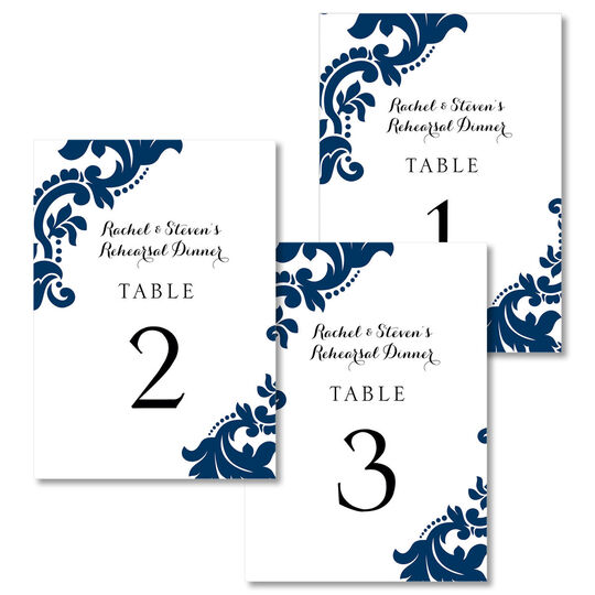 Navy Damask Table Number Cards