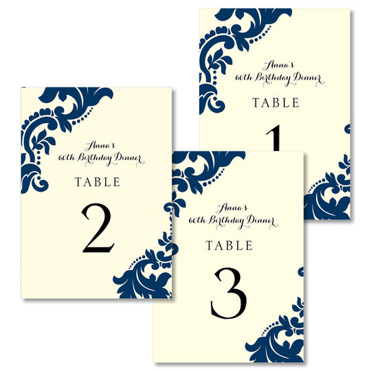 Navy Damask Table Number Cards