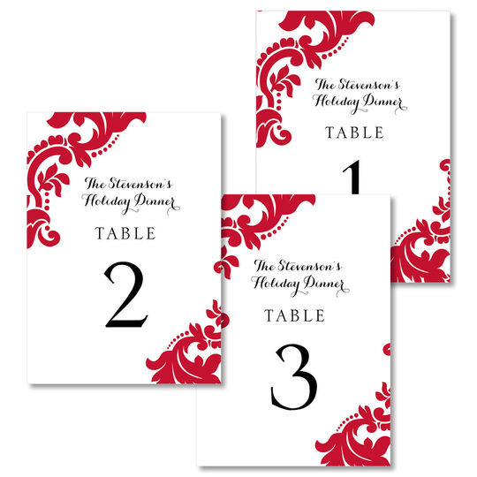 Red Damask Table Number Cards