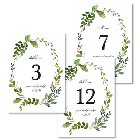 Wreath Of Vines Table Number Cards