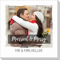 Married & Merry Brushed Frame Photo Napkins