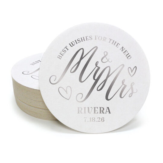 Mr. and Mrs. Best Wishes Round Coasters