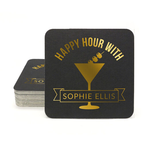 Happy Hour Martini Square Coasters