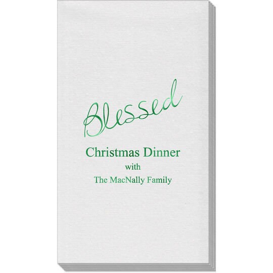 Expressive Script Blessed Linen Like Guest Towels