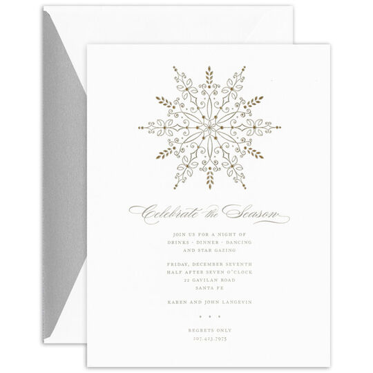 personalized engraved silver and gold snowflake invitations
