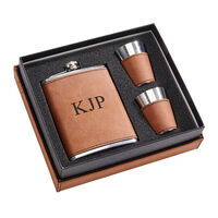 Caramel Leatherette Flask and 2 Cups