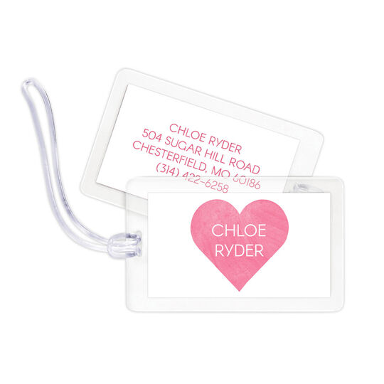 Pink Watercolor Heart Luggage Tags
