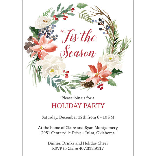 Holiday Floral Wreath Invitations